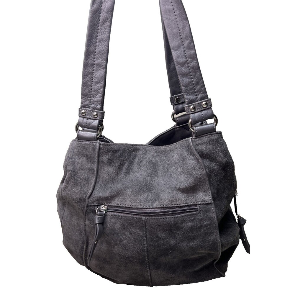 Tignanello Bucket Purse Suede Leather Gold Chain Interior Double Handle